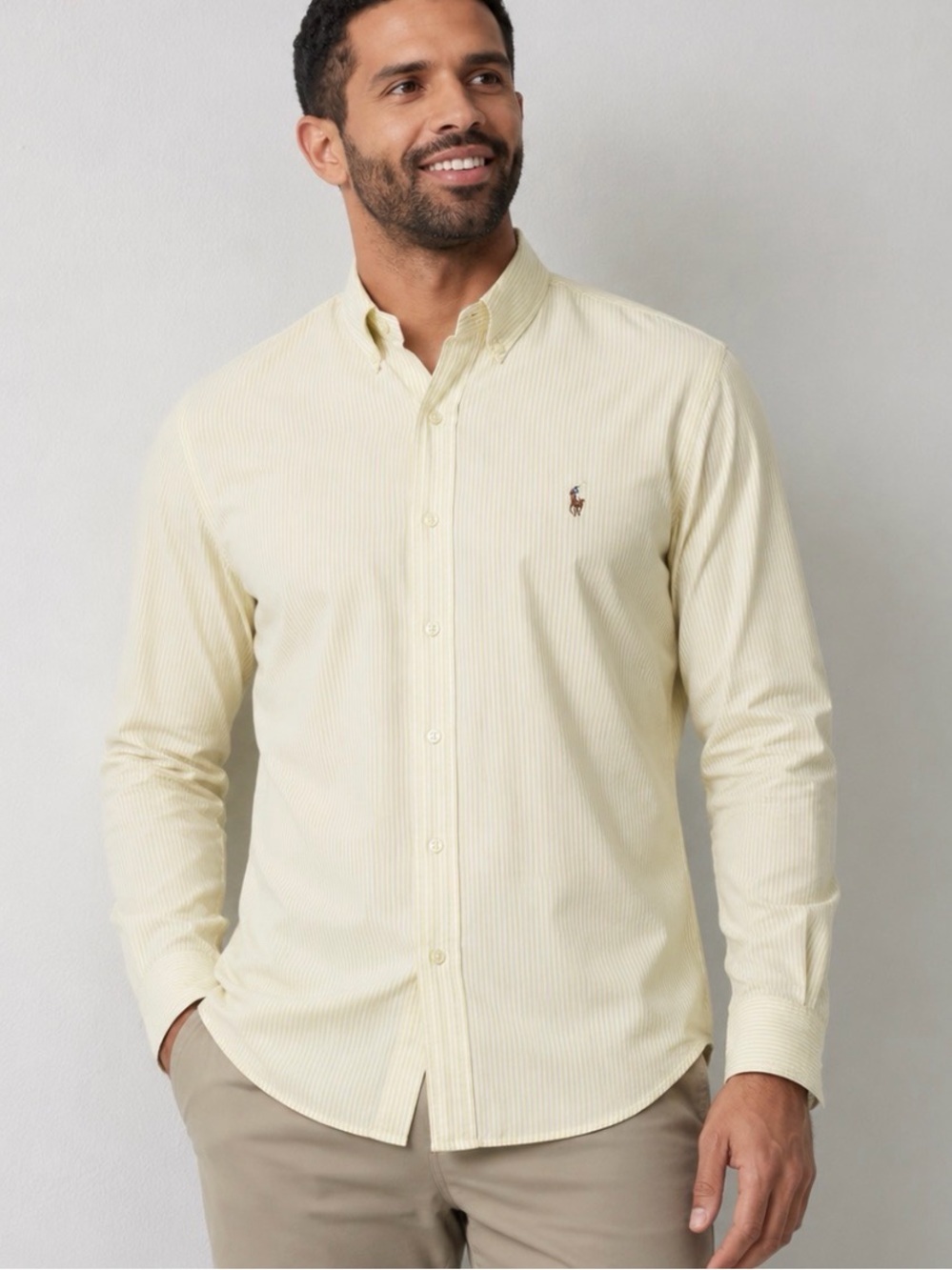 Ralph Lauren 100% Cotton Mens Blake long sleeve button down | yellow striped | L